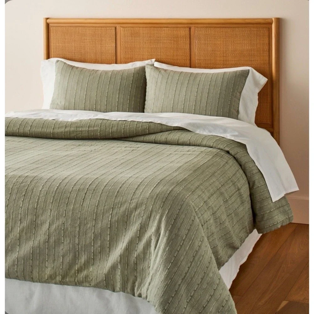 Hearth & Hand Duvet Cover Set Full/Queen Sage Green Textured Stripe NWT